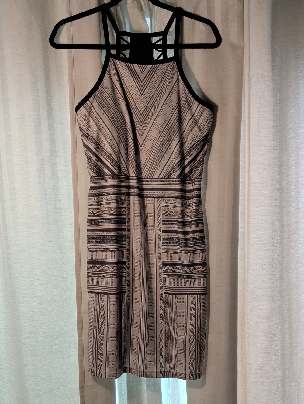 Prana Beige and Black Striped Halter Midi Dress